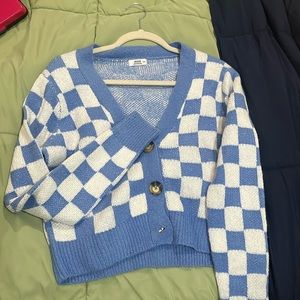 Blue checkered cardigan